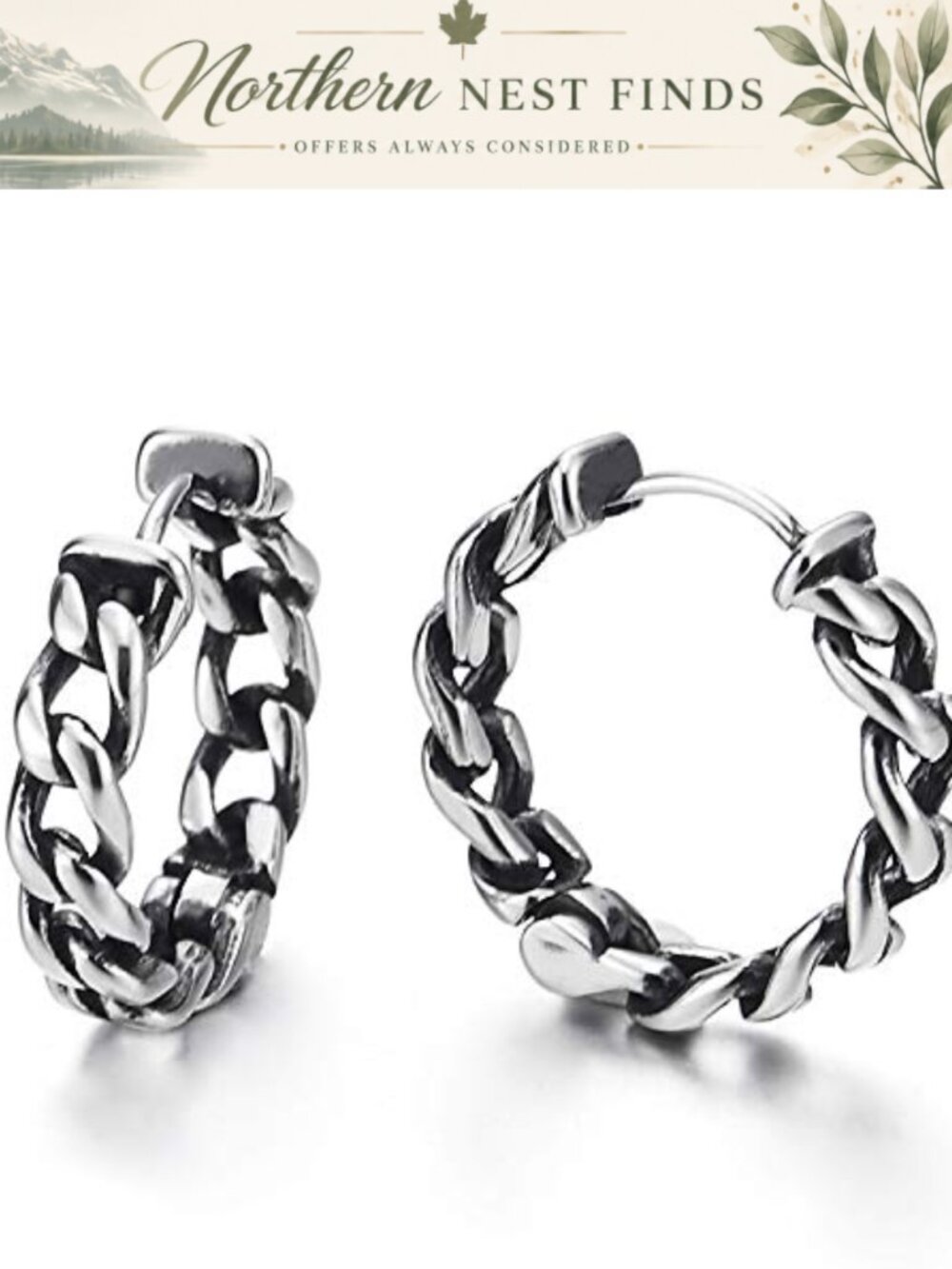 Stainless Steel Tribal Curb Chain Huggie Hoop Earrings Unisex Men Women
